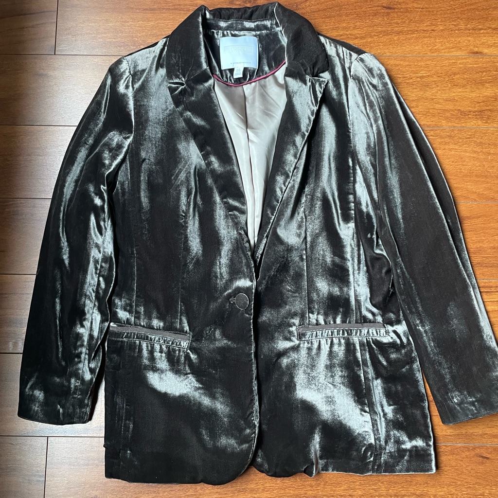 Anthropologie Ett:Twa Gallery Gray Velvet Blazer Women’s Size 8